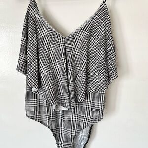 Forever 21 Black and White Plaid Bodysuit